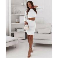 Kadın Uzun Kollubisiklet Yaka Kısa Crop Ve Yüksek Bel Mini Etek Kaşkorse Kumaş Ikili Takım