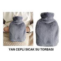 Sıcak Su Torbası Yan Cepli Gri  Peluş Termofor 27X17X2Cm  1 Litre