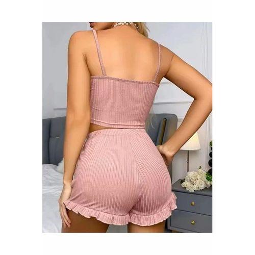 Kadın Pudra Dantel Detaylı Şortlu Gecelik Pijama Takımı 5015