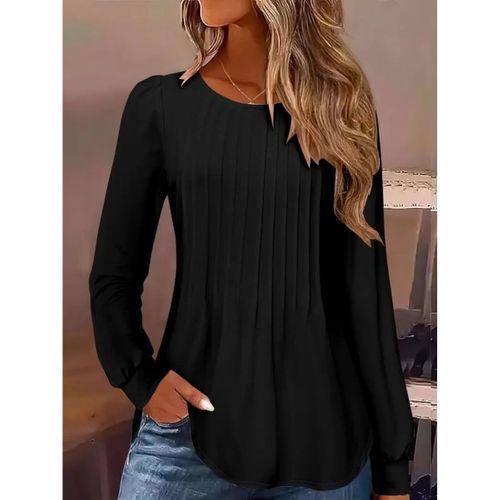 Kadın Uzun Kollu Yuvarlak Yaka Nervürlü Bluz