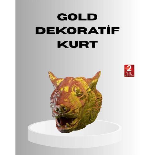 Gold Renk 3d Kurt Başı Duvar Dekoru