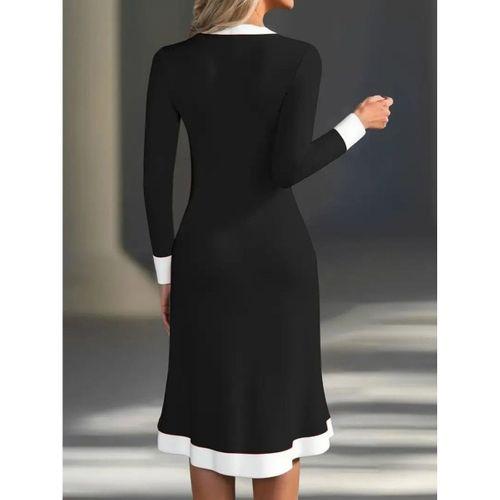 Kadın Uzun Kollu V Yakalı Düğmeli Midi Modal Elbise