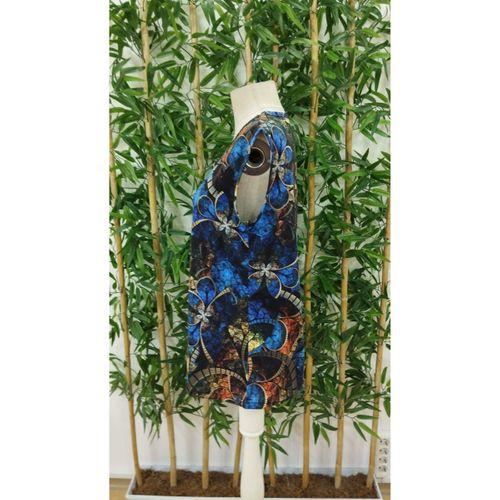 Kadın Sıfır Kol Yuvarlak Yaka Karışık Renkli Baskılı Süprem Bluz