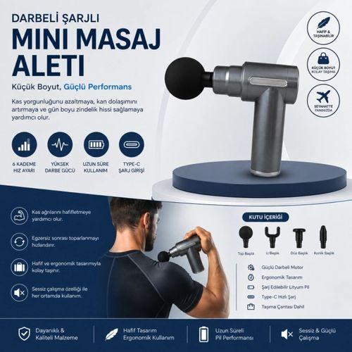 Darbeli Mini Masaj Aleti Type-c Şarjlı | 6 Kademeli | Sessiz | Sporcu Masaj Cihazı