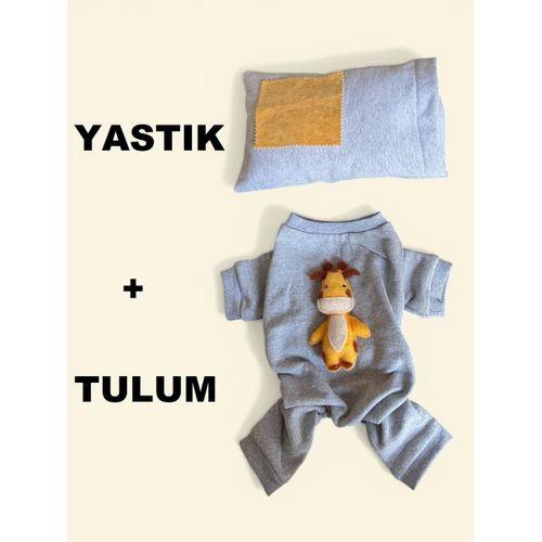 Sevimli Zürafa Kedi Uyku Seti | Penye Kedi Tulum ve Mini Yastık Takımı | Pamuklu | Tüy Dökülmesini Azaltır