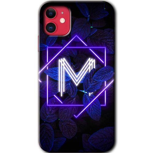 iPhone 11 Kılıf Kapak - Dark Neon Yaprak M Harfi +Hayalet Ekran Yandan Gözükmez
