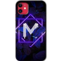 iPhone 11 Kılıf Kapak - Dark Neon Yaprak M Harfi +Hayalet Ekran Yandan Gözükmez