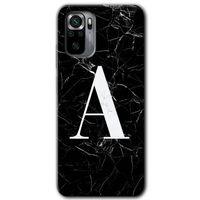 MRCİLETİSİM Xiaomi Redmi Note 10 Kılıf HD Desen Baskılı Arka Kapak + Temperli Cam - Siyah Mermer Desenli A Harfi
