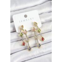 Pirinç Çoklu Damla Model Karşık Zirkon Taşlı Gold Ve Gümüş Renk Kadın Küpe