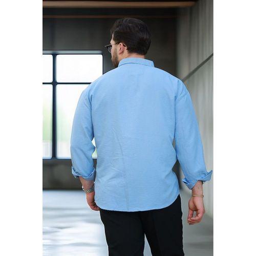 Yumuşak Dokulu Yarım Oversize Erkek Gömlek - Soğuk Mavi