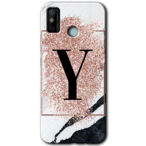 Potkal Hediye Fabrikası Tecno Spark 6 Go Kılıf HD Desen Baskılı Arka Kapak - Pembe Mermer Desenli Y Harfi