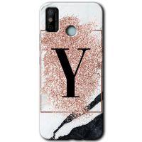 Potkal Hediye Fabrikası Tecno Spark 6 Go Kılıf HD Desen Baskılı Arka Kapak - Pembe Mermer Desenli Y Harfi