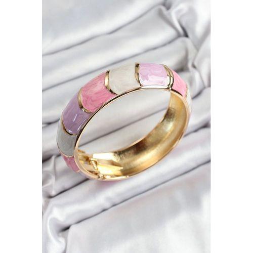 Mineli Pirinç Pembe Mor Beyaz Renk Motif Desenli Kadın Kelepçe