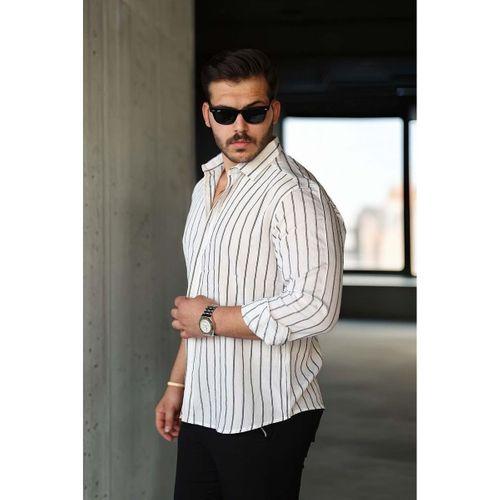 Scorsese Çizgili Relaxed Fit Erkek Gömlek - Beyaz
