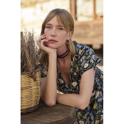 %100 Viskon Desenli Önden Düğmeli Elbise