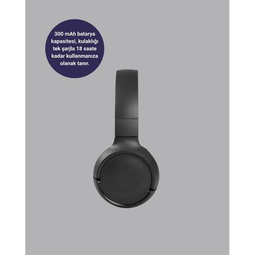 Bluetooth 5.0 Siyah Kablosuz Kulaklık 18 Saat Batarya Katlanabilir Tasarım