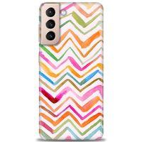 Samsung Galaxy S21 FE Kılıf HD Baskılı Kılıf - Zikzak + Tam Ekran Koruyucu