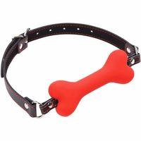 Fetish Beginner Deri Kemerli Yumuşak Silikon Kırmızı Köpek Kemiği Ağız Tıkacı Dog Bone Mouth Gag