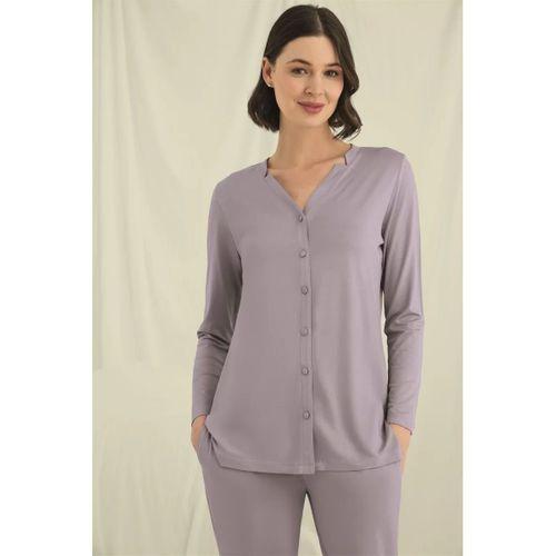 Uzun Kollu Düğmeli V Yaka Pijama Takımı
