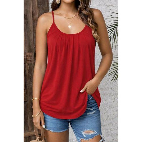 Kadın Ip Askılı Yuvarlak Yakalı Pileli Uzun Viskon Bluz