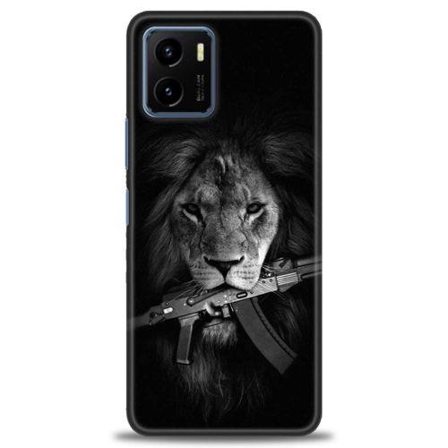 Vivo Y21S Kılıf HD Baskılı Kılıf - Tüfek ve Aslan + Tam Ekran Koruyucu