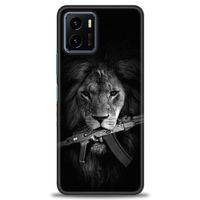 Vivo Y21S Kılıf HD Baskılı Kılıf - Tüfek ve Aslan + Tam Ekran Koruyucu