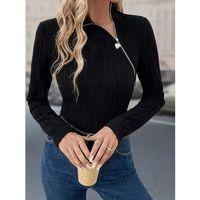 Kadın Uzun Kollu Balıkçı Yaka Fermuarlı Kaşkorse Bluz