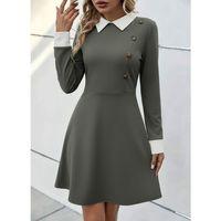 Kadın Uzun Kollu Yakalı Düğmeli çağla Yeşili Modal Mini Elbise