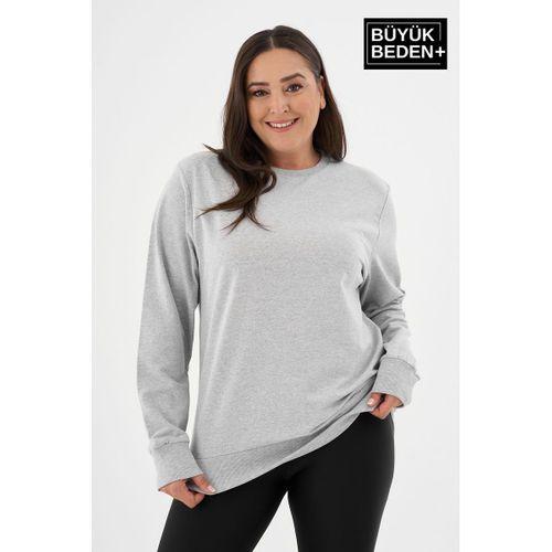 Kadın Büyük Beden Bisiklet Yaka İnce Sweatshirt – Regular Fit %64 Pamuklu SPR26BSWk956
