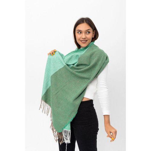 Yumuşak Dokulu Balıksırtı Desenli Benetton Yeşili Kalın Omuz Şal Atkı 65*180 cm