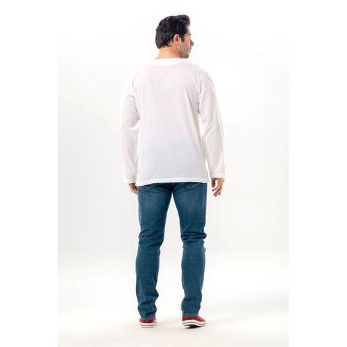 Uzun Kol Şile Bezi Bisiklet Yaka Bahriyeli Erkek Yazlık T-shirt Beyaz 3001