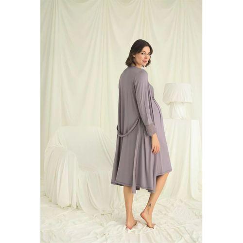 Dantelli Önü Düğmeli Hamile Lohusa Sabahlık Takımı