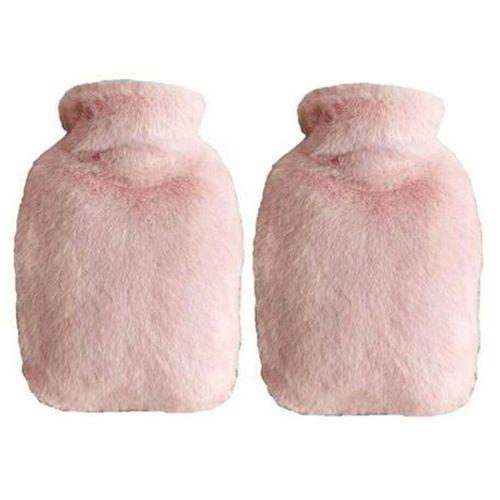 2 Adet Sıcak Su Torbası Yan Cepli Pembe  Peluş Termofor 27X17X2Cm  1 Litre