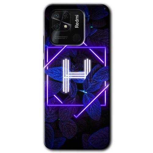 Xiaomi Redmi 10C HD Baskılı Kılıf + 9D Tam Ekran Koruyucu - Dark Neon Yaprak H Harfi