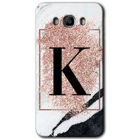 Potkal Hediye Fabrikası Samsung Galaxy J7 2016 Kılıf HD Desen Baskılı Arka Kapak - Pembe Mermer Desenli K Harfi