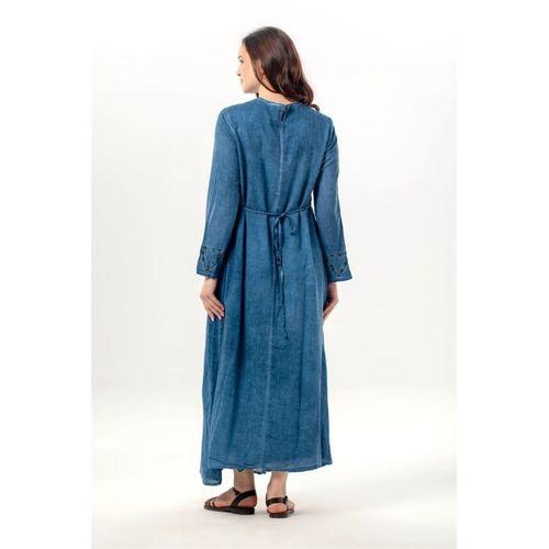 Uzun Kol Sultan Tek Cepli Yazlık Uzun Poplin Elbise İndigo indg
