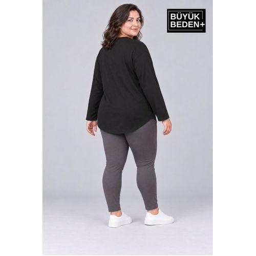 Süperlife Kadın Büyük Beden Bisiklet Yaka Süprem İnce Uzun Kollu Oval Etek Tişört SPR26BTSK943