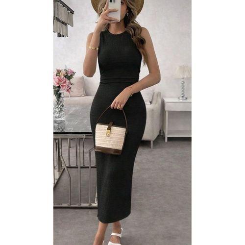 Kadın Askılı Bisiklet Yaka Beli Büzgülü Uzun Bürümcük Elbise