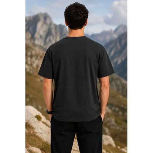 Erkek Outdoor Pusula Dağ Baskılı Kısa Kollu Oversize T-Shirt - Siyah