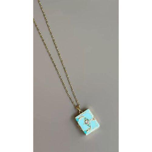 Etnik Desen Kapaklı Kolye - Mavi