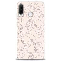 Huawei P30 Lite Kılıf HD Baskılı Kılıf - Kadın Silüeti + Tam Ekran Koruyucu