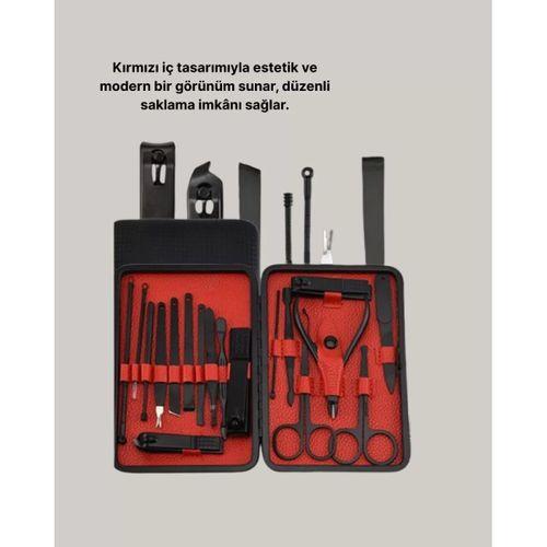17 Parça Profesyonel Manikür Pedikür Seti Paslanmaz Çelik Siyah Kutu