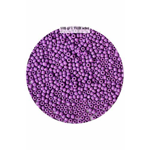Mor Renk 4 mm Yaklaşık 1100 adet / 100 gram Cam Boncuk Oya Yazma Bileklik ve Kolye
