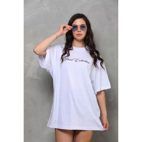 Pilelistore Unisex Bisiklet Yaka Baskılı Oversize T-Shirt - Beyaz