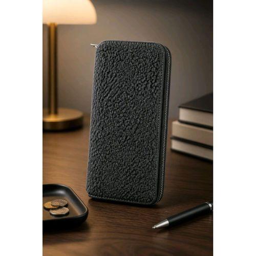 Monalisa Home Antrasit Peluş Tasarım Fermuarlı Cüzdan