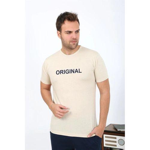 Erkek Kısa Kol Penye Pijama Takımı Krem