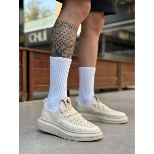 BA0375 Özel Örme Triko Tarz Krem Renk Spor Ayakkabı