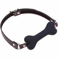 Fetish Beginner Deri Kemerli Yumuşak Silikon Siyah Köpek Kemiği Ağız Tıkacı Dog Bone Mouth Gag