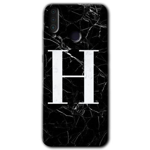 General Mobile GM 10 Kılıf HD Desen Baskılı Arka Kapak + Temperli Cam - Siyah Mermer Desenli H Harfi
