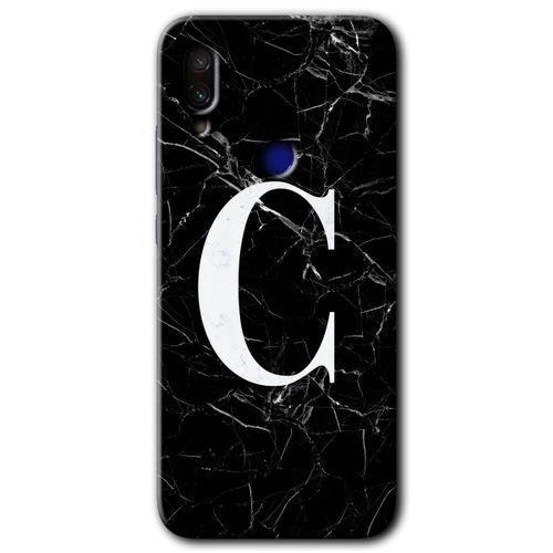 Redmi Note 7 Kılıf HD Desen Baskılı Arka Kapak - Siyah Mermer Desenli C Harfi